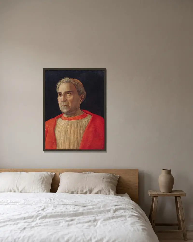 Kardinal Ludovico Scarampi Mezzarota kallad Ludovico Trevisano av Andrea Mantegna inramad på en vägg