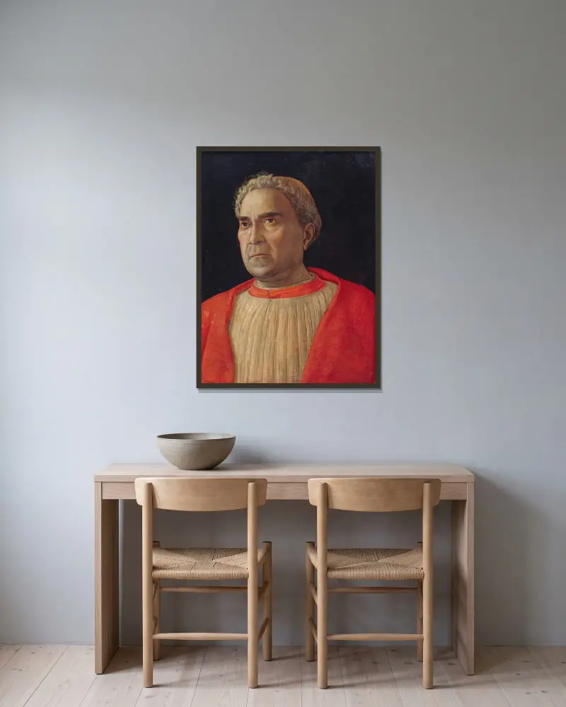 Kardinal Ludovico Scarampi Mezzarota kallad Ludovico Trevisano av Andrea Mantegna inramad på en vägg