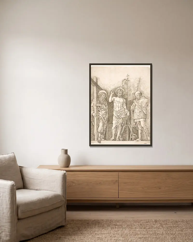 Den opstandne Kristus av Andrea Mantegna inramad på en vägg