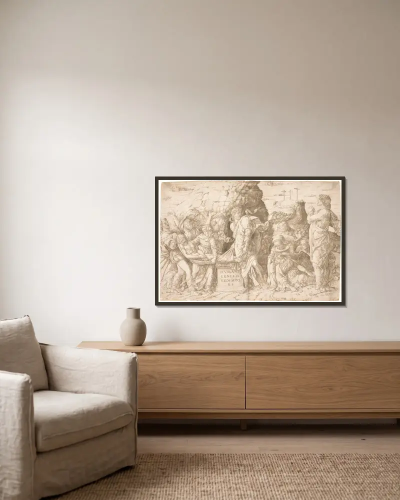 Grablegung von Andrea Mantegna gerahmt an einer Wand