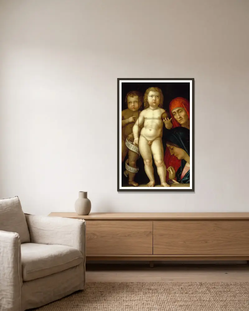 Le Maître du Monde av Andrea Mantegna inramad på en vägg