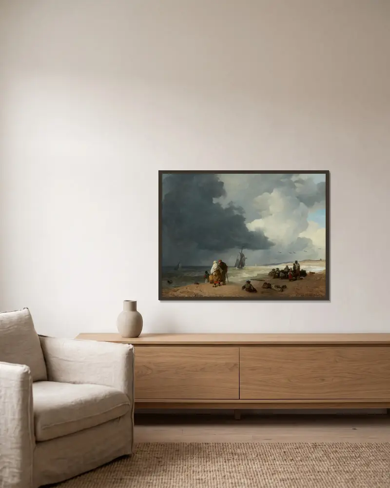 Am Strand von Scheveningen von Andreas Achenbach gerahmt an einer Wand