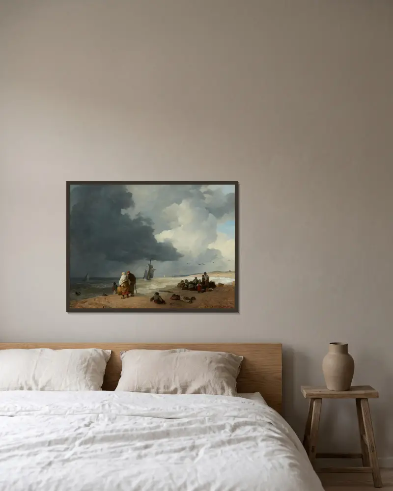 Am Strand von Scheveningen von Andreas Achenbach gerahmt an einer Wand
