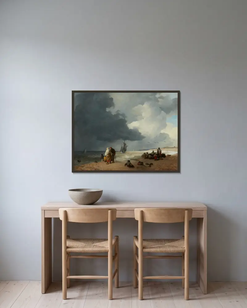 Am Strand von Scheveningen von Andreas Achenbach gerahmt an einer Wand