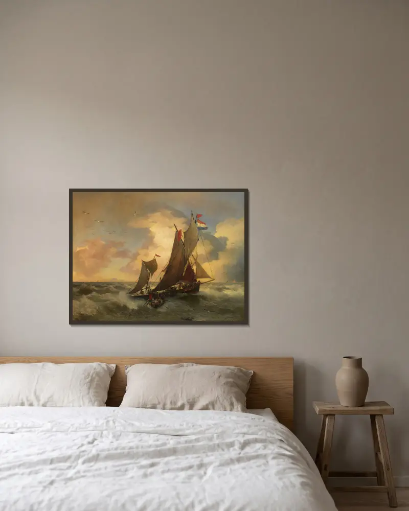 Auf stürmischer See von Andreas Achenbach gerahmt an einer Wand