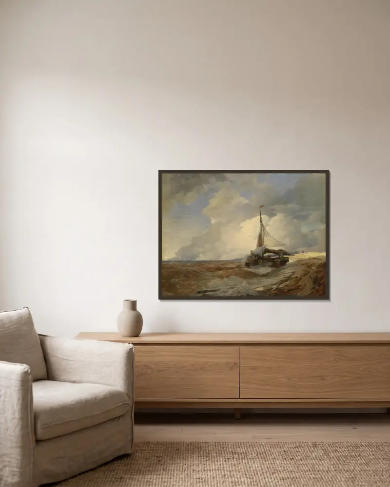 Fischerboot in Seenot, Andreas Achenbach v rámu na stěně