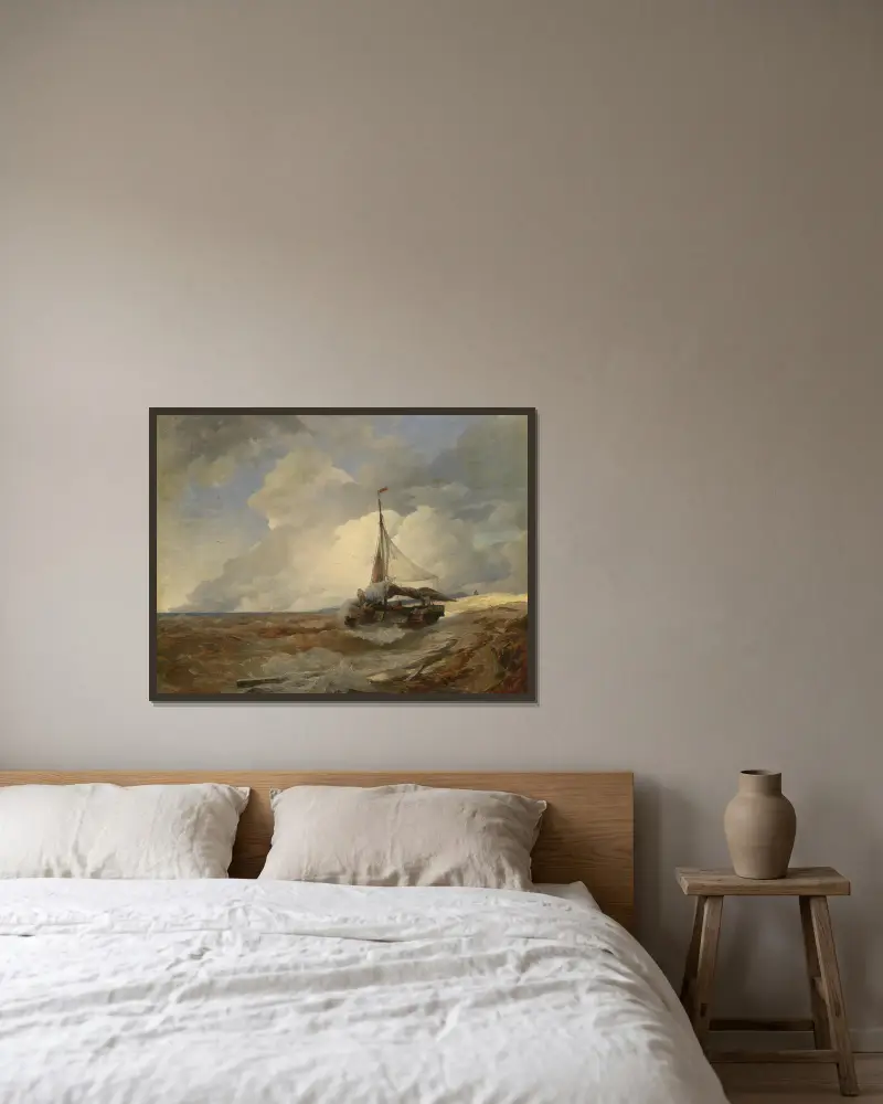 Fischerboot in Seenot, Andreas Achenbach v rámu na stěně