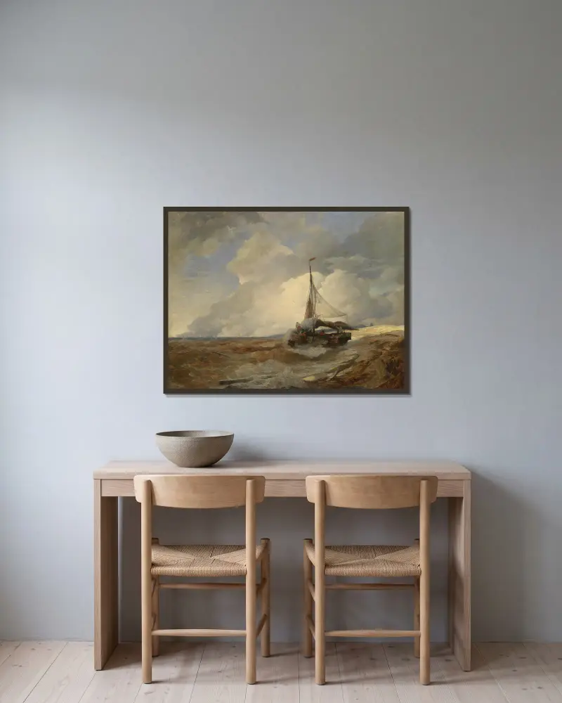 Fischerboot in Seenot, Andreas Achenbach v rámu na stěně
