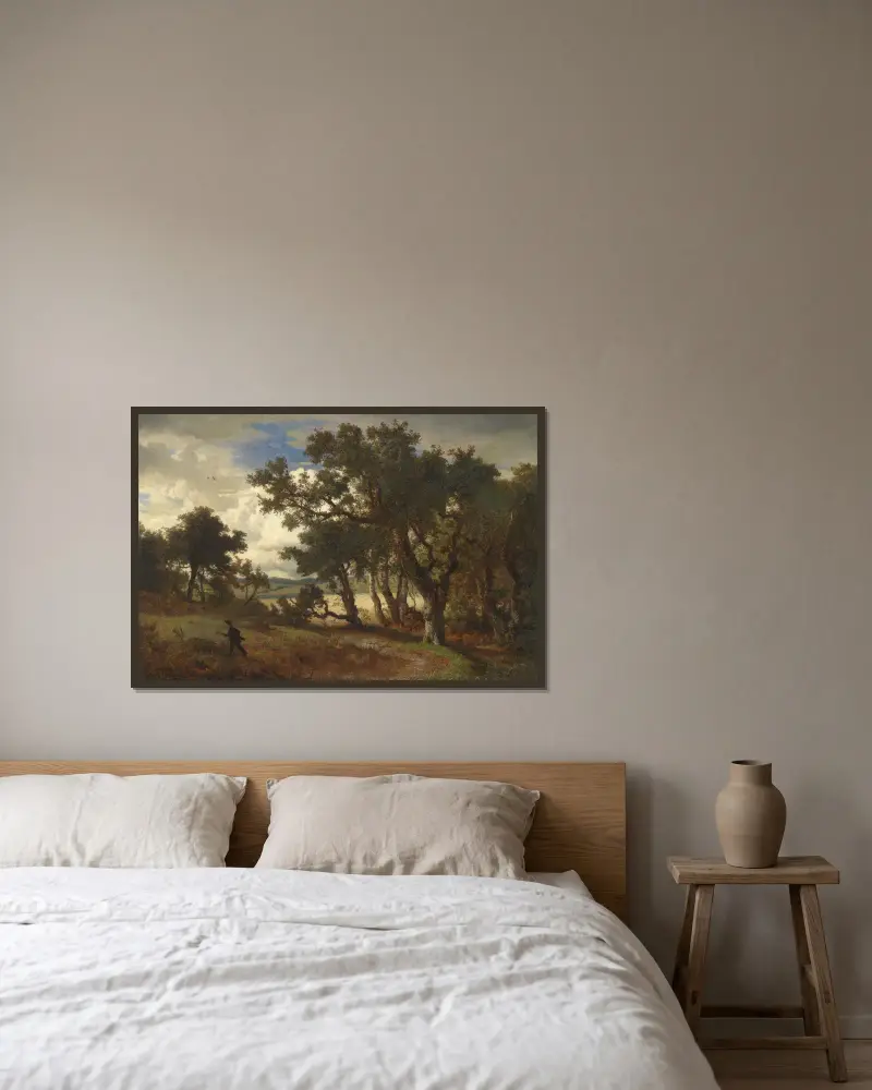 Lovec v krajině, Andreas Achenbach v rámu na stěně