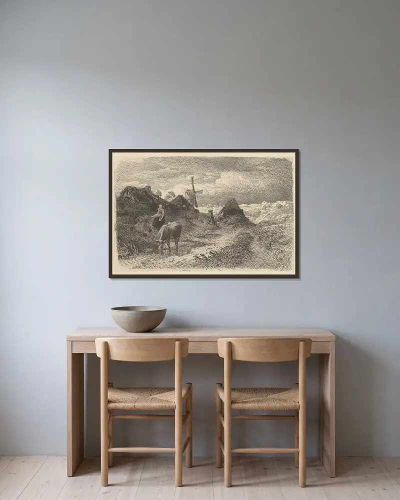 Krajina s krávou, Andreas Achenbach v rámu na stěně