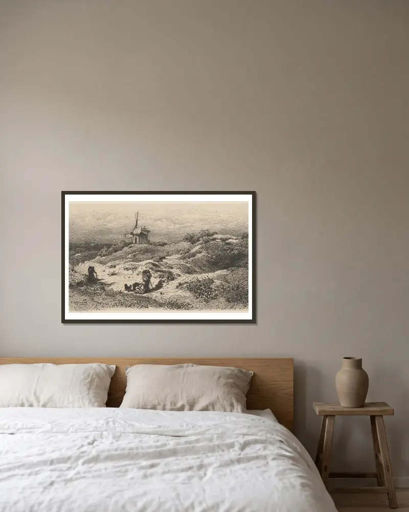 Pejzaż z wiatrakiem, Andreas Achenbach w ramie na ścianie