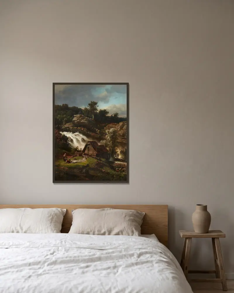 Norwegische Wassermühle av Andreas Achenbach inramad på en vägg