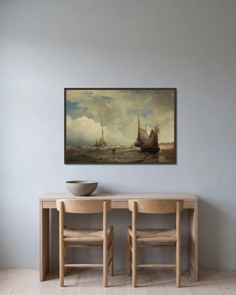 On the North Sea coast av Andreas Achenbach inramad på en vägg