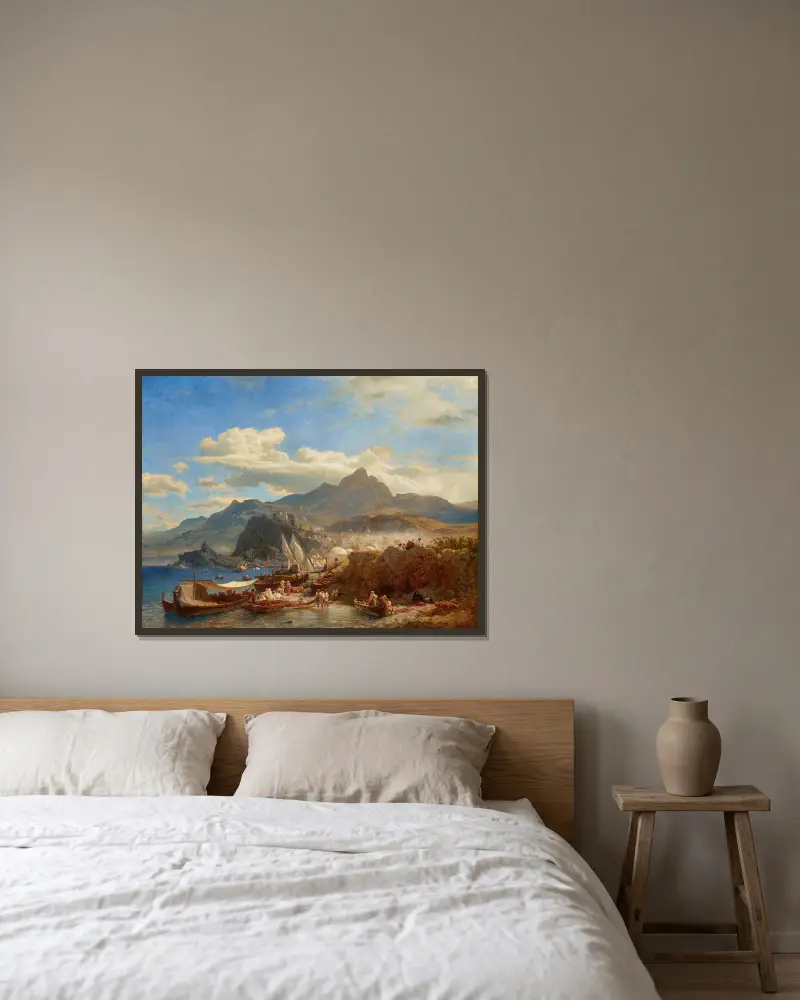 Scilla vid Kalabriens kust av Andreas Achenbach inramad på en vägg