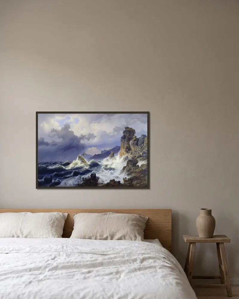 Sztorm na morzu u wybrzeży Norwegii, Andreas Achenbach w ramie na ścianie