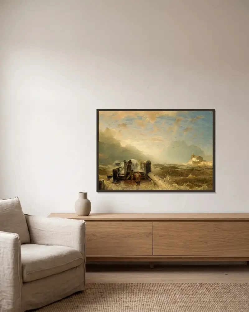 Sztorm przy molo, Andreas Achenbach w ramie na ścianie