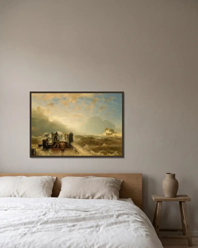 Sztorm przy molo, Andreas Achenbach w ramie na ścianie