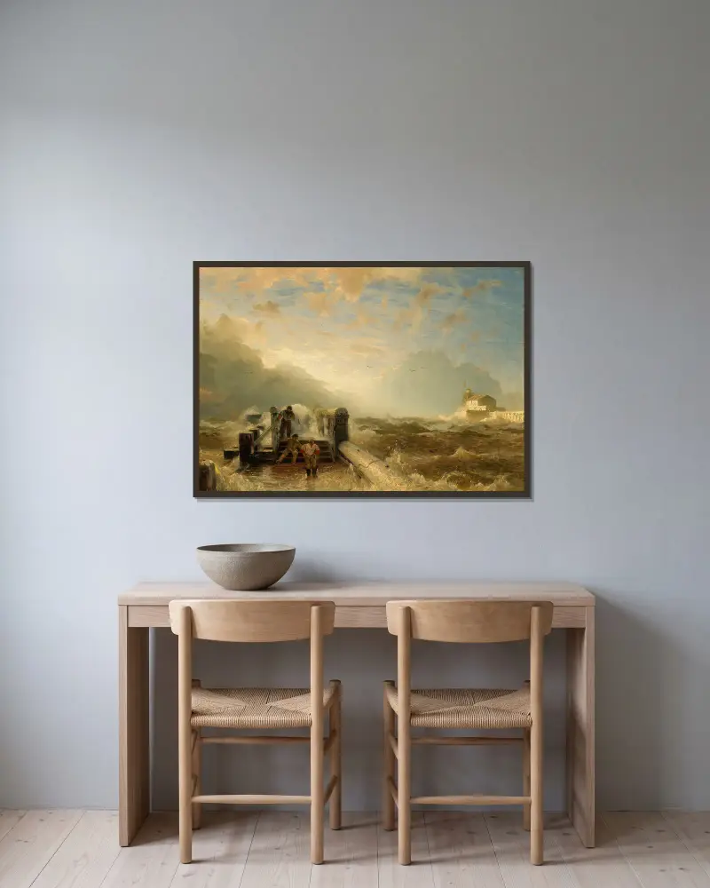Sztorm przy molo, Andreas Achenbach w ramie na ścianie