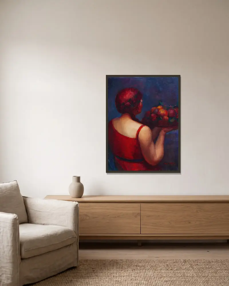 Obstkorb von Ángel Zárraga gerahmt an einer Wand