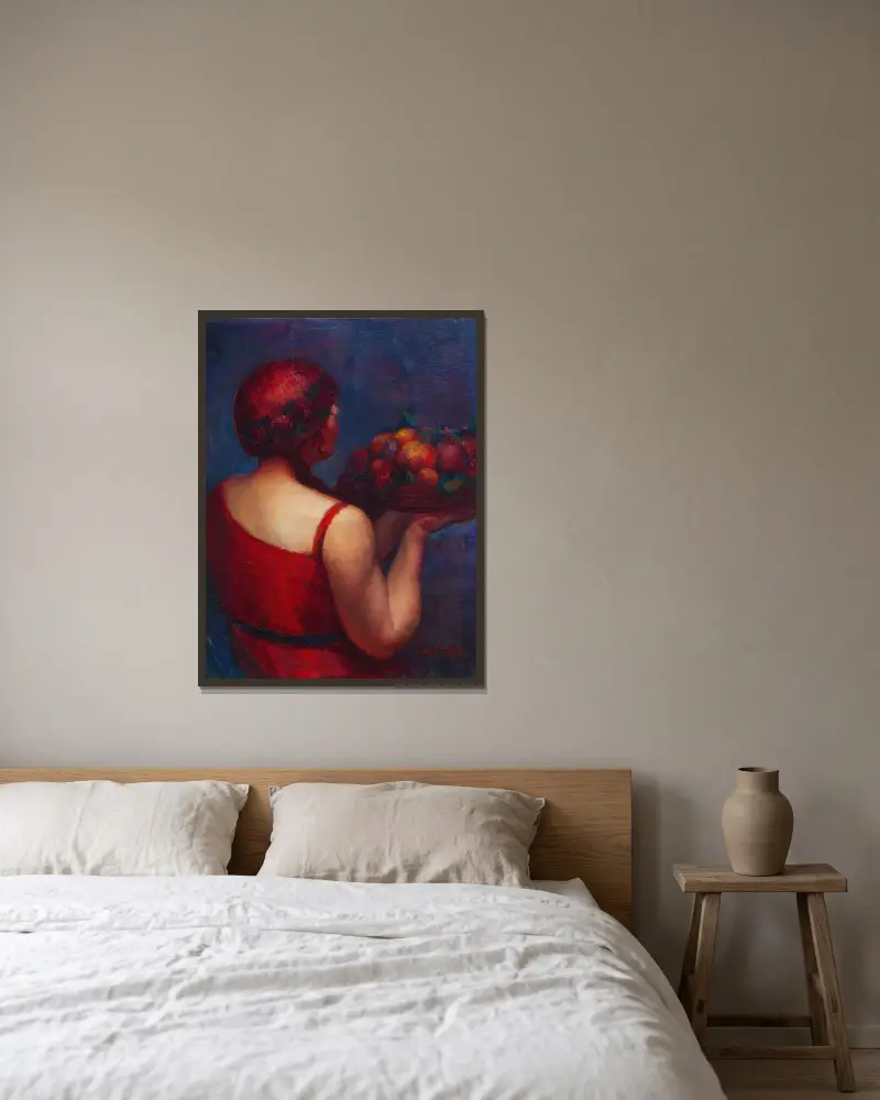 Obstkorb von Ángel Zárraga gerahmt an einer Wand