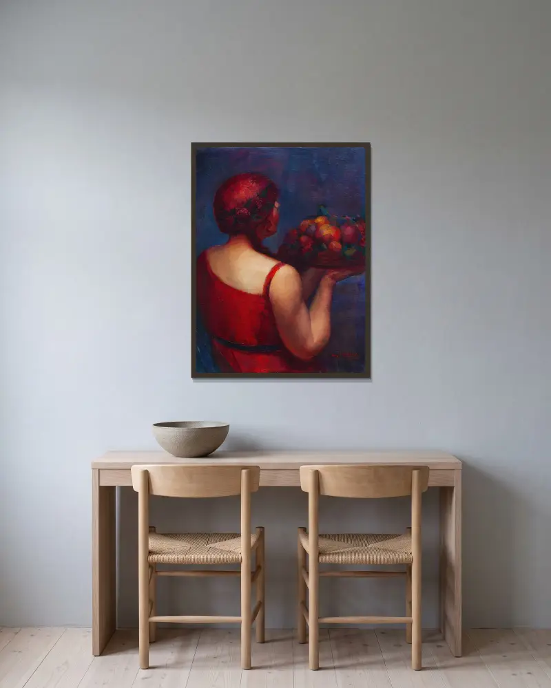 Obstkorb von Ángel Zárraga gerahmt an einer Wand