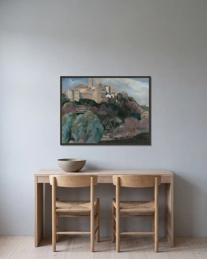 Landscape in Provence av Ángel Zárraga inramad på en vägg