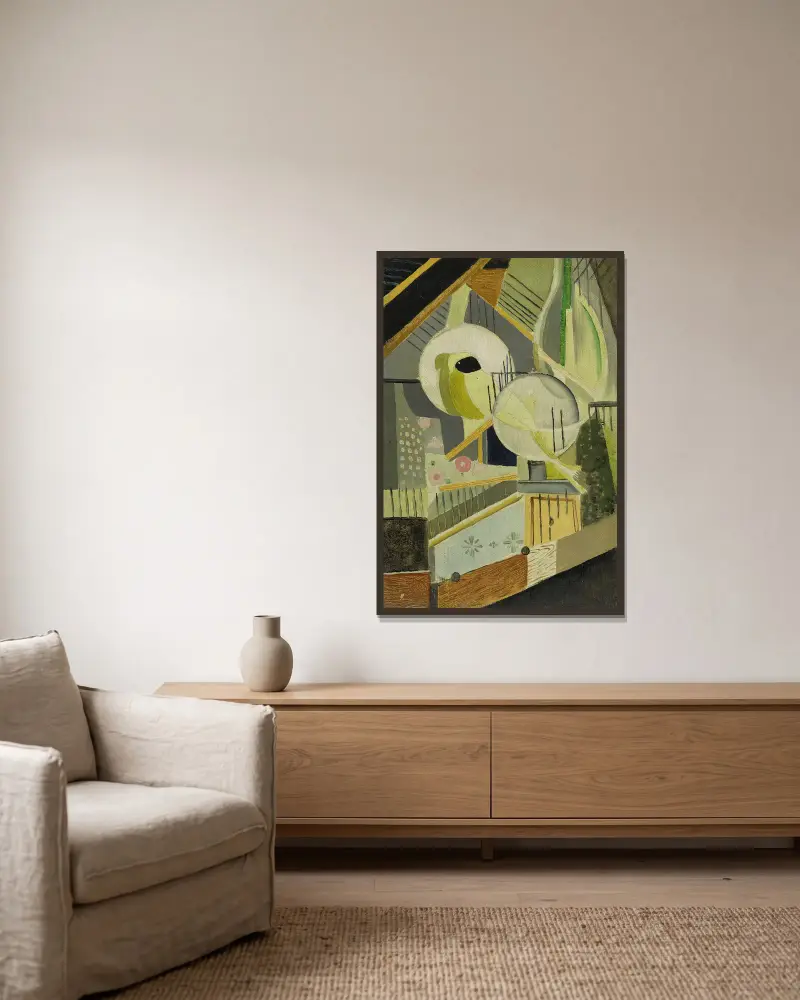 Oiseaux no. 4 av Ángel Zárraga inramad på en vägg