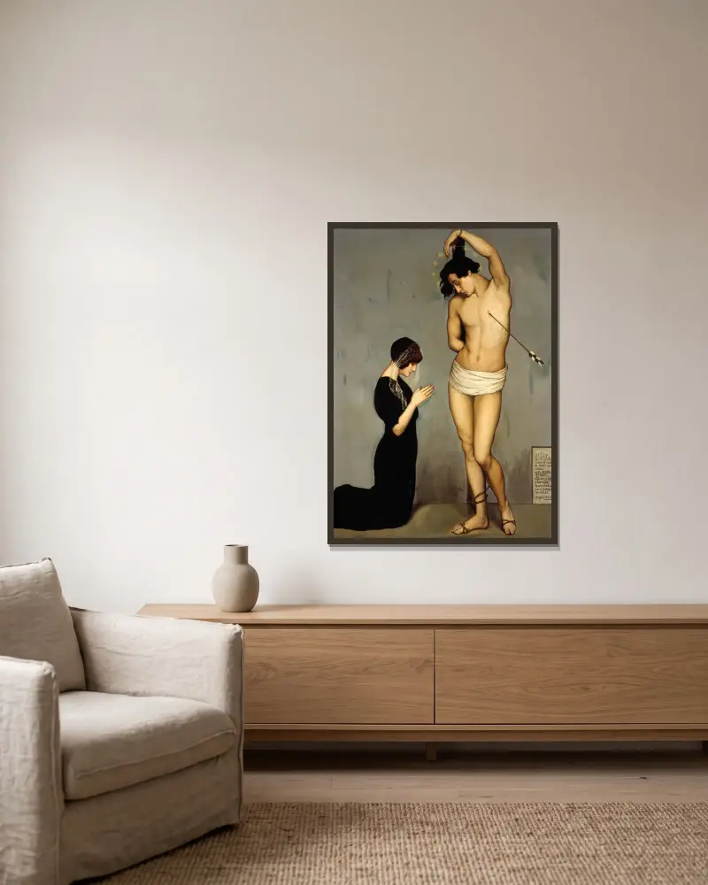 Votive Offering (Saint Sebastian) av Ángel Zárraga inramad på en vägg