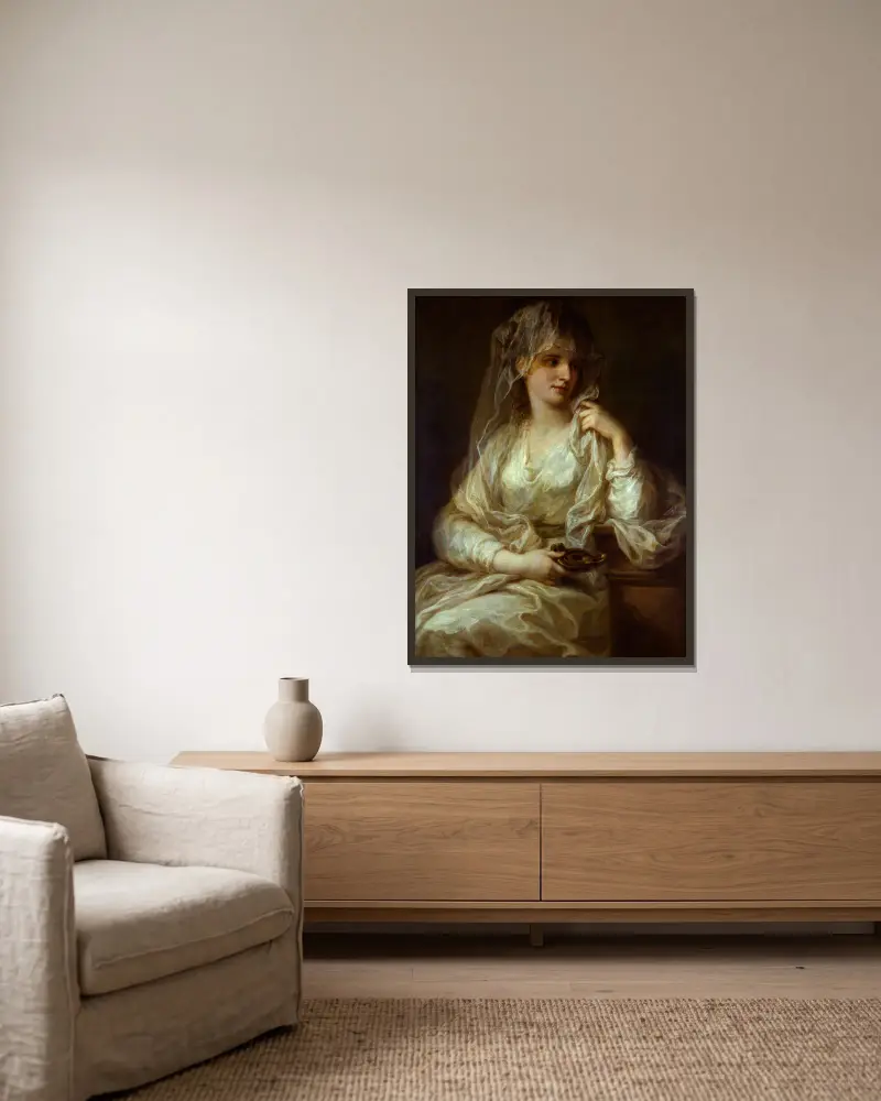Porträt einer Dame als Vestalin von Angelica Kauffmann gerahmt an einer Wand