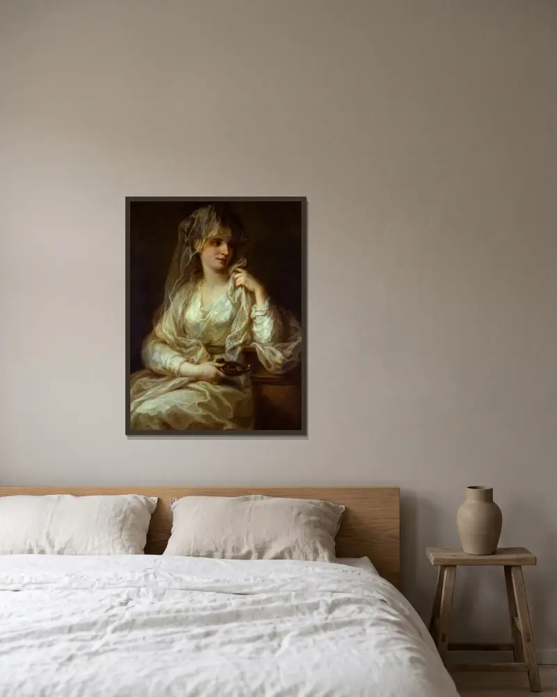 Porträt einer Dame als Vestalin von Angelica Kauffmann gerahmt an einer Wand