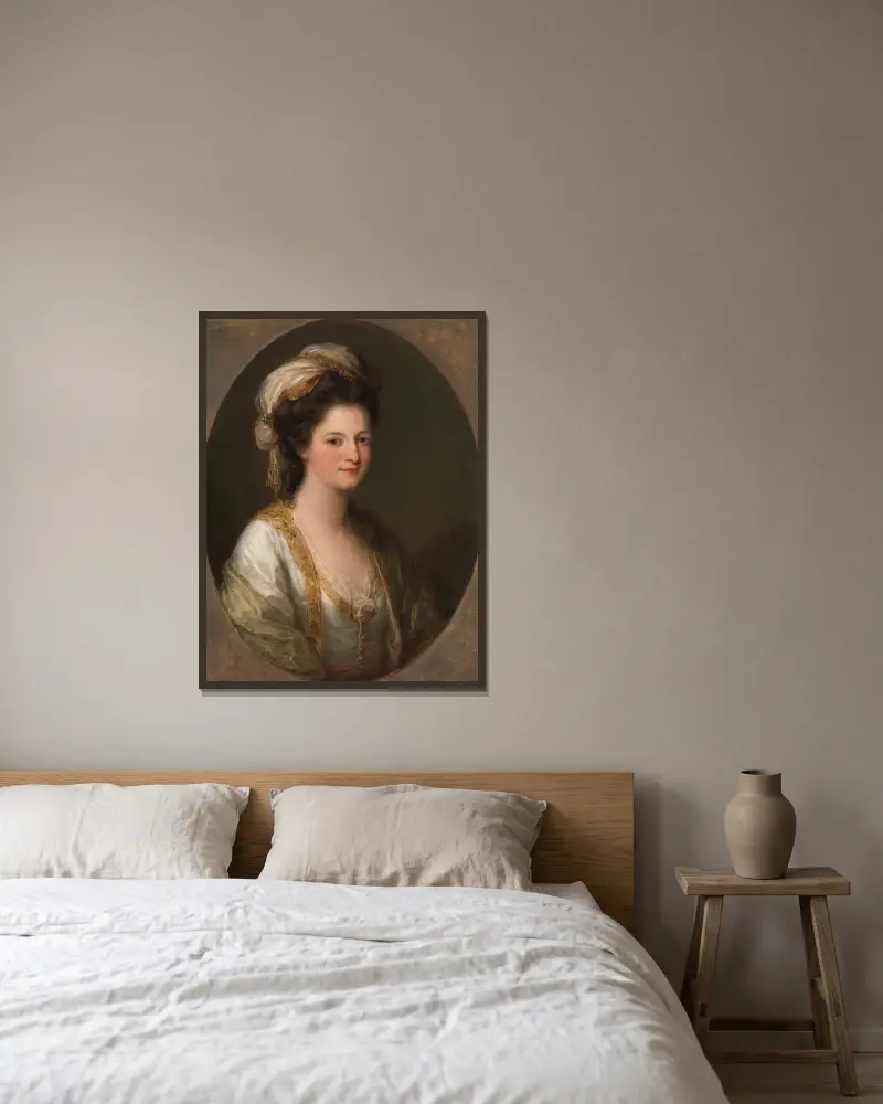 Porträtt av en kvinna, traditionellt identifierad som Lady Hervey av Angelica Kauffmann inramad på en vägg