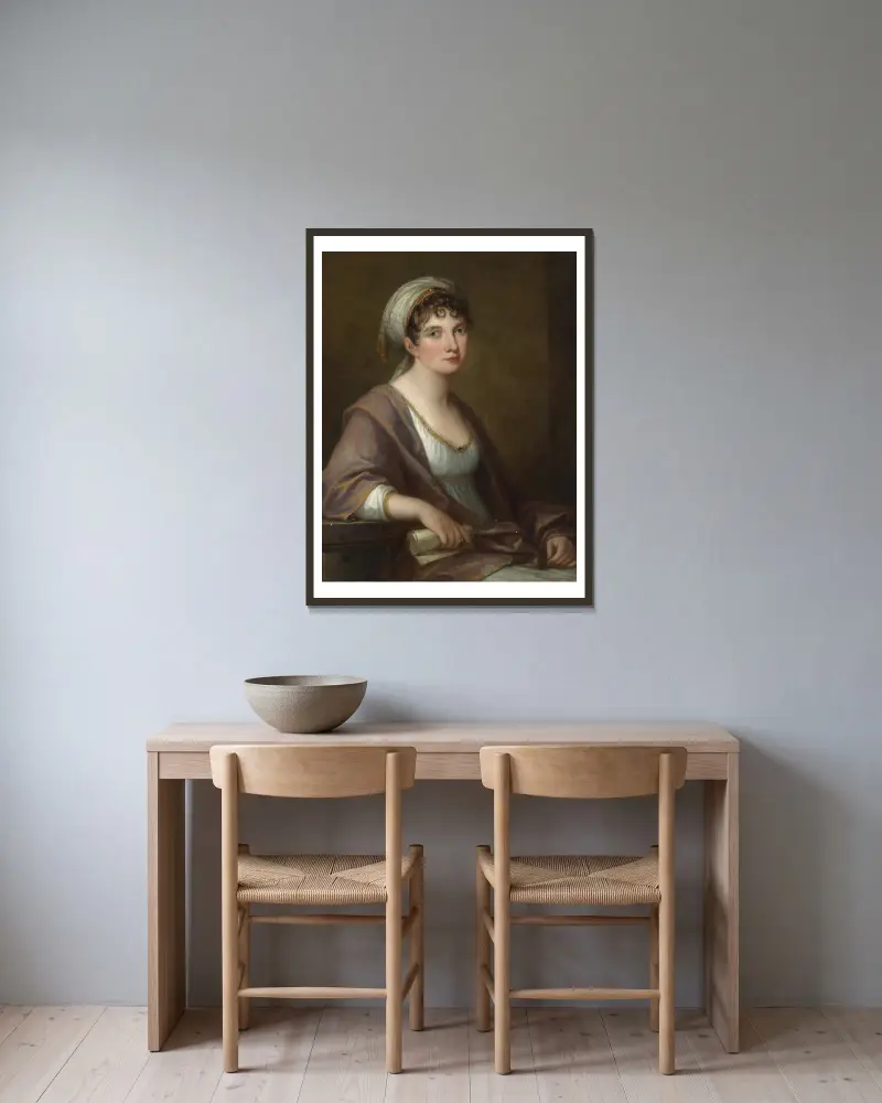 Porträtt av prinsessan Franziska von Kaunitz-Rietberg av Angelica Kauffmann inramad på en vägg