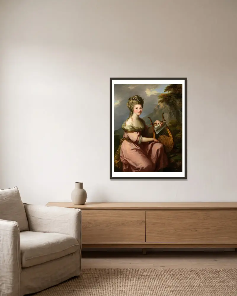 Porträtt av Sarah Harrop (Mrs. Bates) som musa av Angelica Kauffmann inramad på en vägg