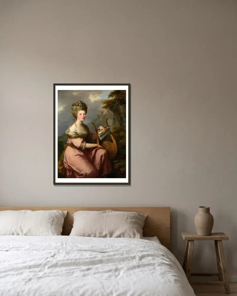 Porträtt av Sarah Harrop (Mrs. Bates) som musa av Angelica Kauffmann inramad på en vägg