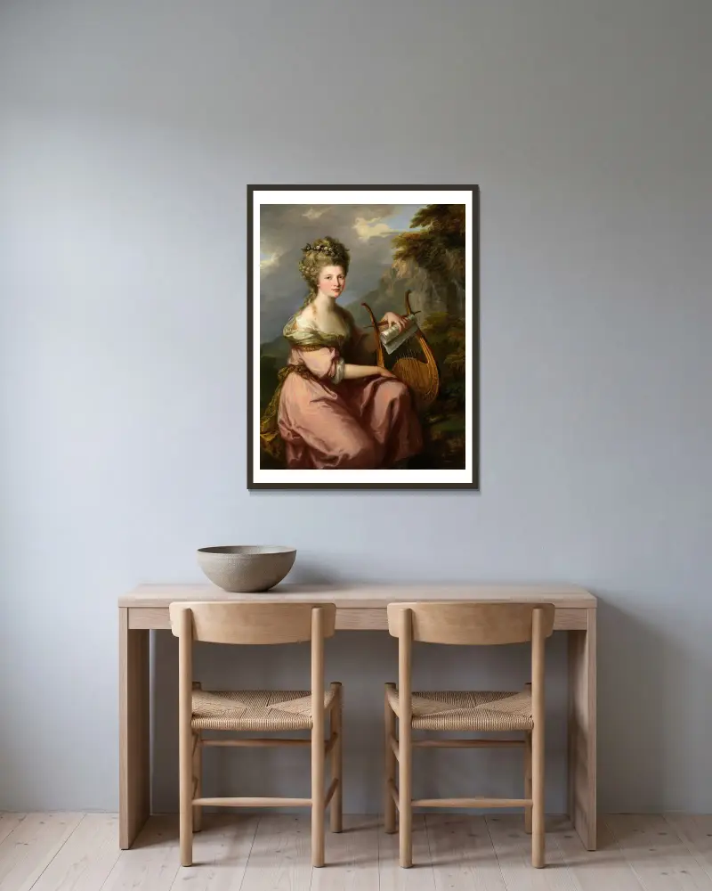 Porträtt av Sarah Harrop (Mrs. Bates) som musa av Angelica Kauffmann inramad på en vägg