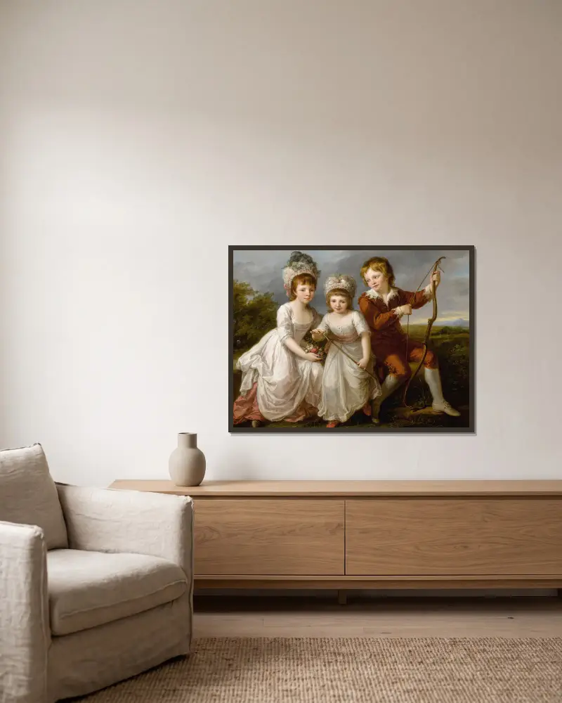 Porträt dreier Kinder von Angelica Kauffmann gerahmt an einer Wand
