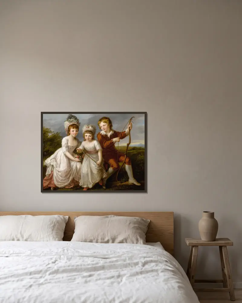 Porträt dreier Kinder von Angelica Kauffmann gerahmt an einer Wand