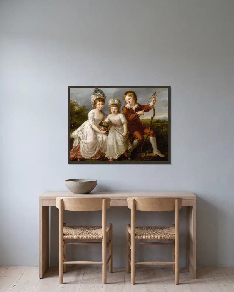 Porträt dreier Kinder von Angelica Kauffmann gerahmt an einer Wand