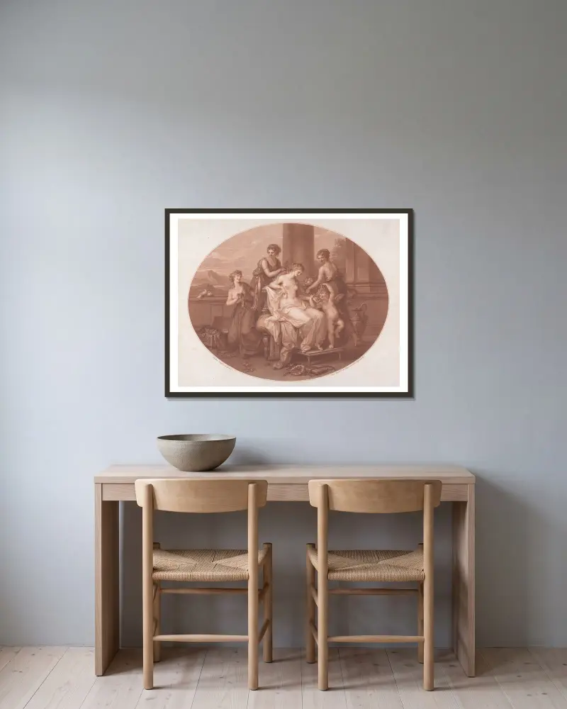 Venus klädd av gracerna av Angelica Kauffmann inramad på en vägg