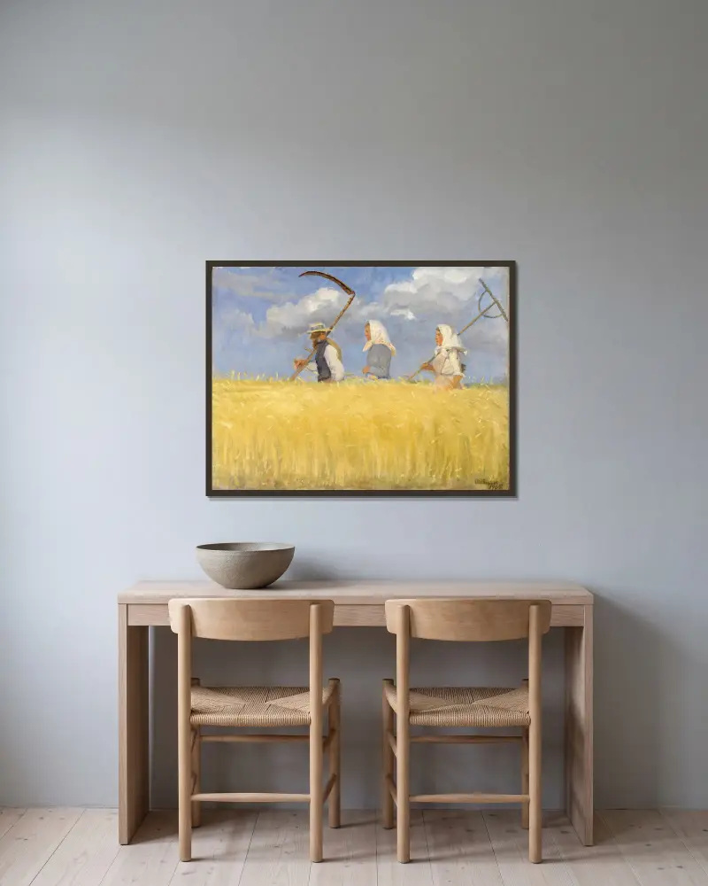Harvesters av Anna Ancher inramad på en vägg