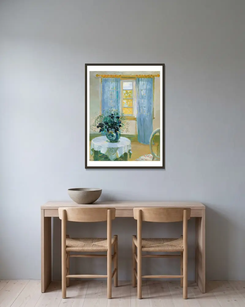 Wnętrze z powojem, Anna Ancher w ramie na ścianie