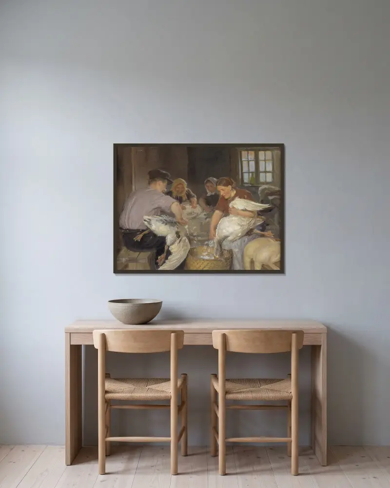 Plockning av gäss, Anna Ancher v rámu na stěně
