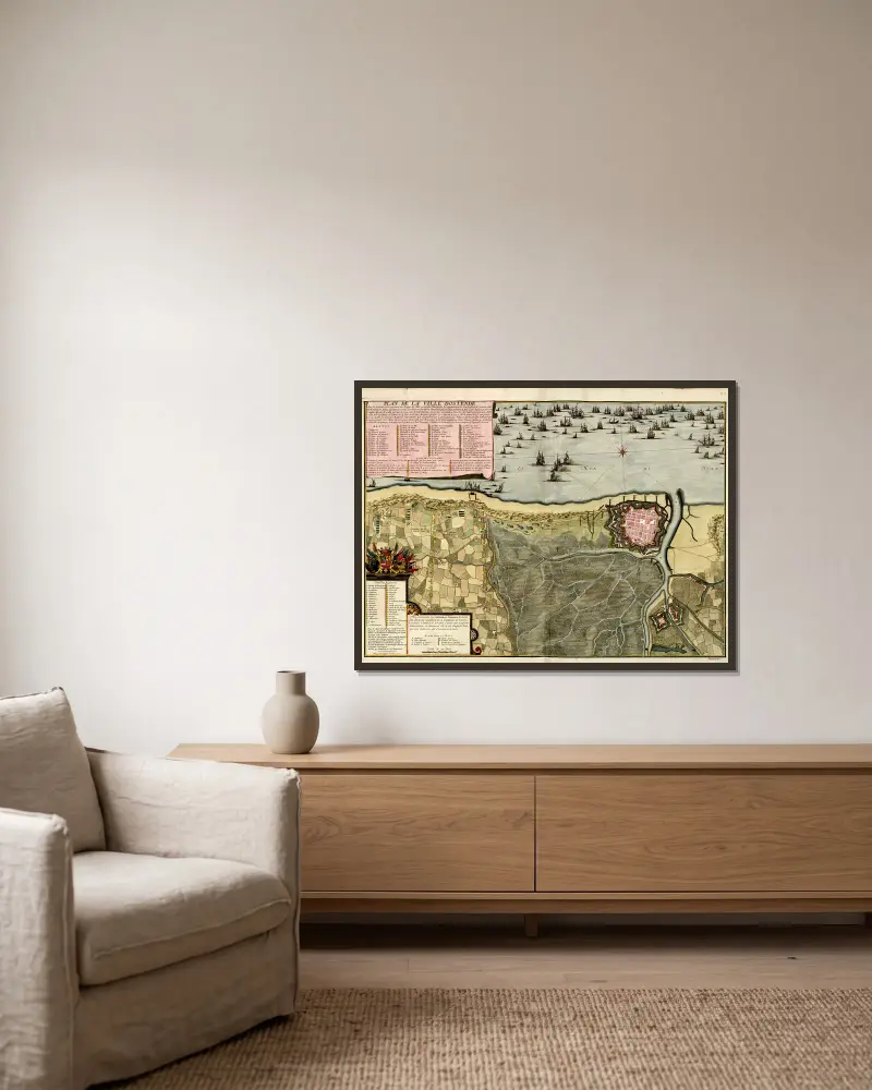 Plan der Stadt Ostende von Anna Beek gerahmt an einer Wand