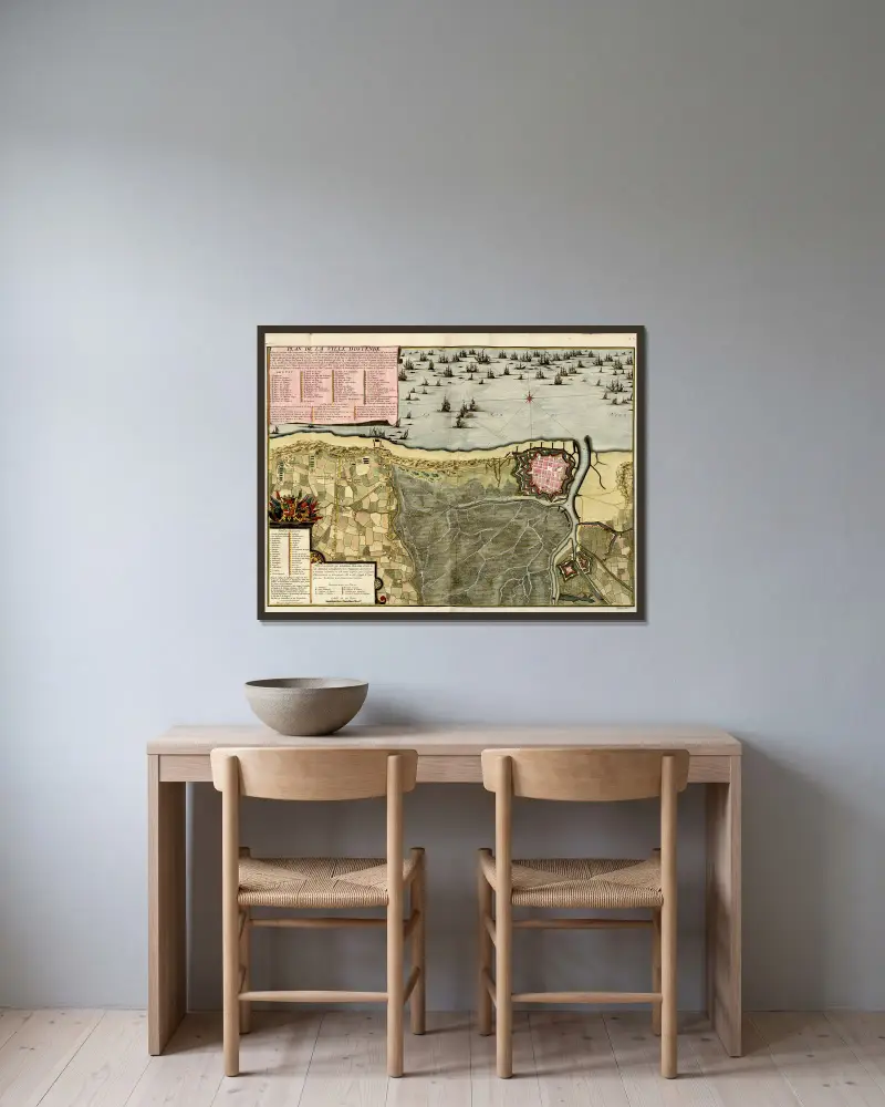Plan der Stadt Ostende von Anna Beek gerahmt an einer Wand