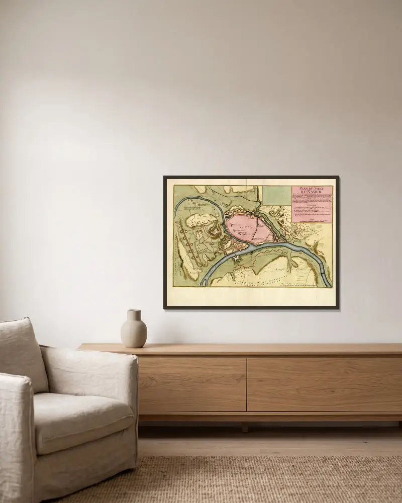Plan der Belagerung von Namur von Anna Beek gerahmt an einer Wand