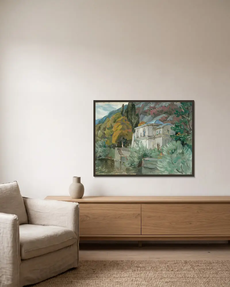 Vid Lago di Como. Studie från Italien av Anna Boberg inramad på en vägg