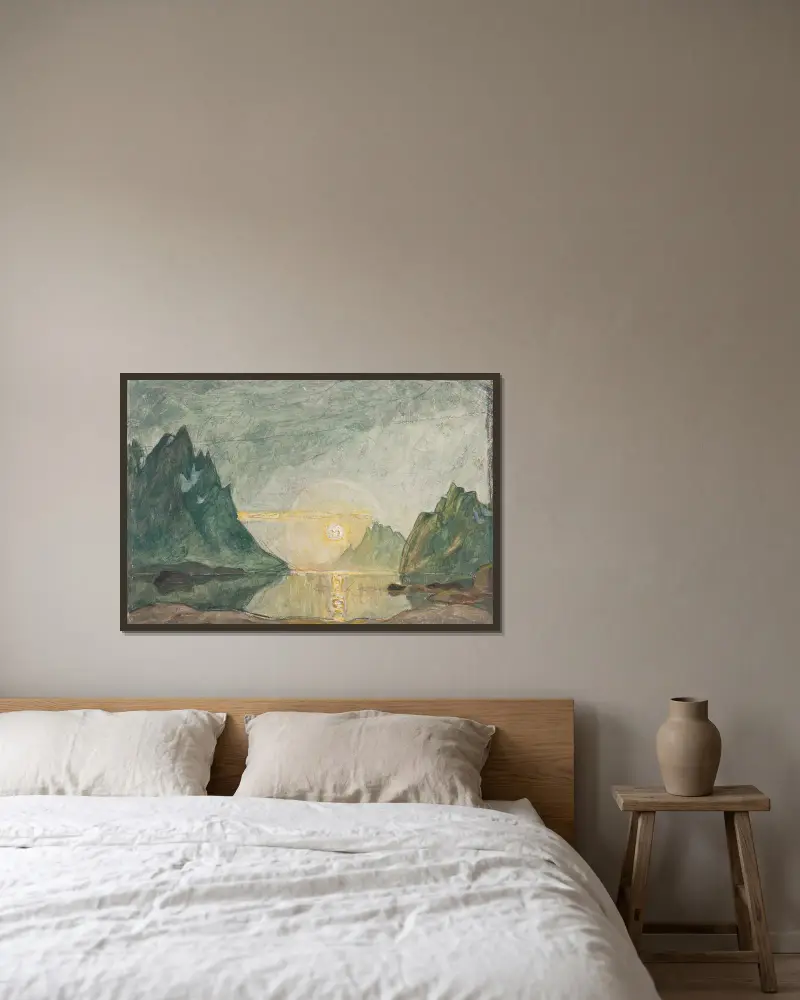 Mitternachtssonne. Studie aus Nordnorwegen von Anna Boberg gerahmt an einer Wand