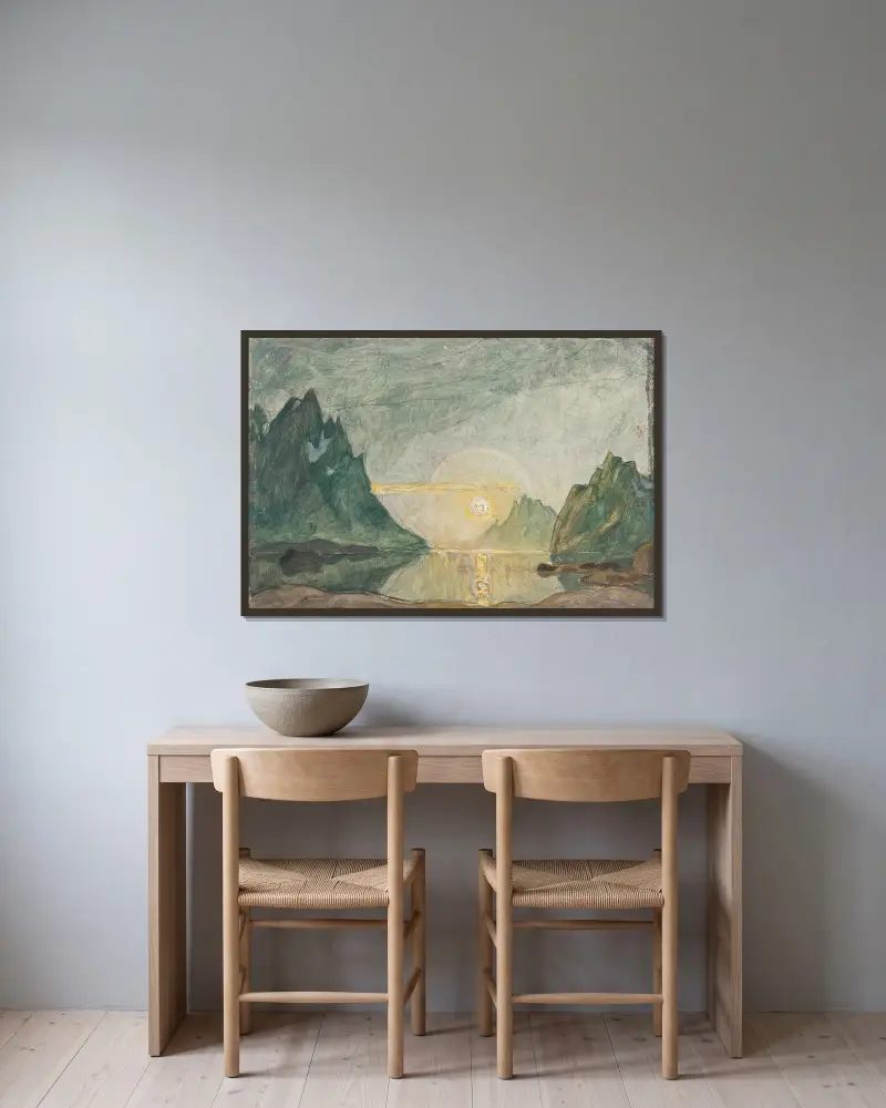 Mitternachtssonne. Studie aus Nordnorwegen von Anna Boberg gerahmt an einer Wand