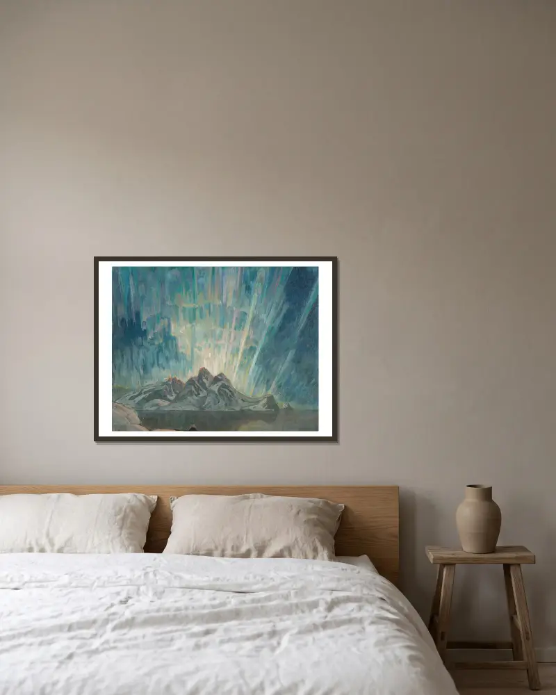 Nordlicht. Studie aus Nordnorwegen von Anna Boberg gerahmt an einer Wand