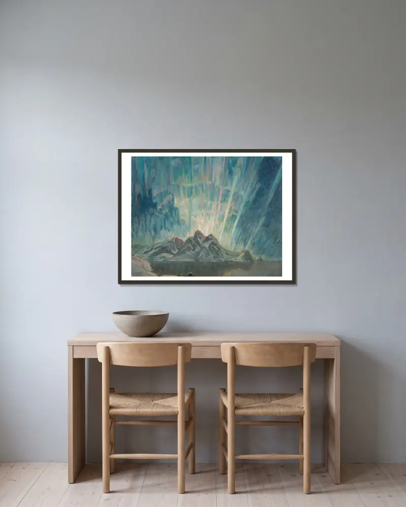 Nordlicht. Studie aus Nordnorwegen von Anna Boberg gerahmt an einer Wand